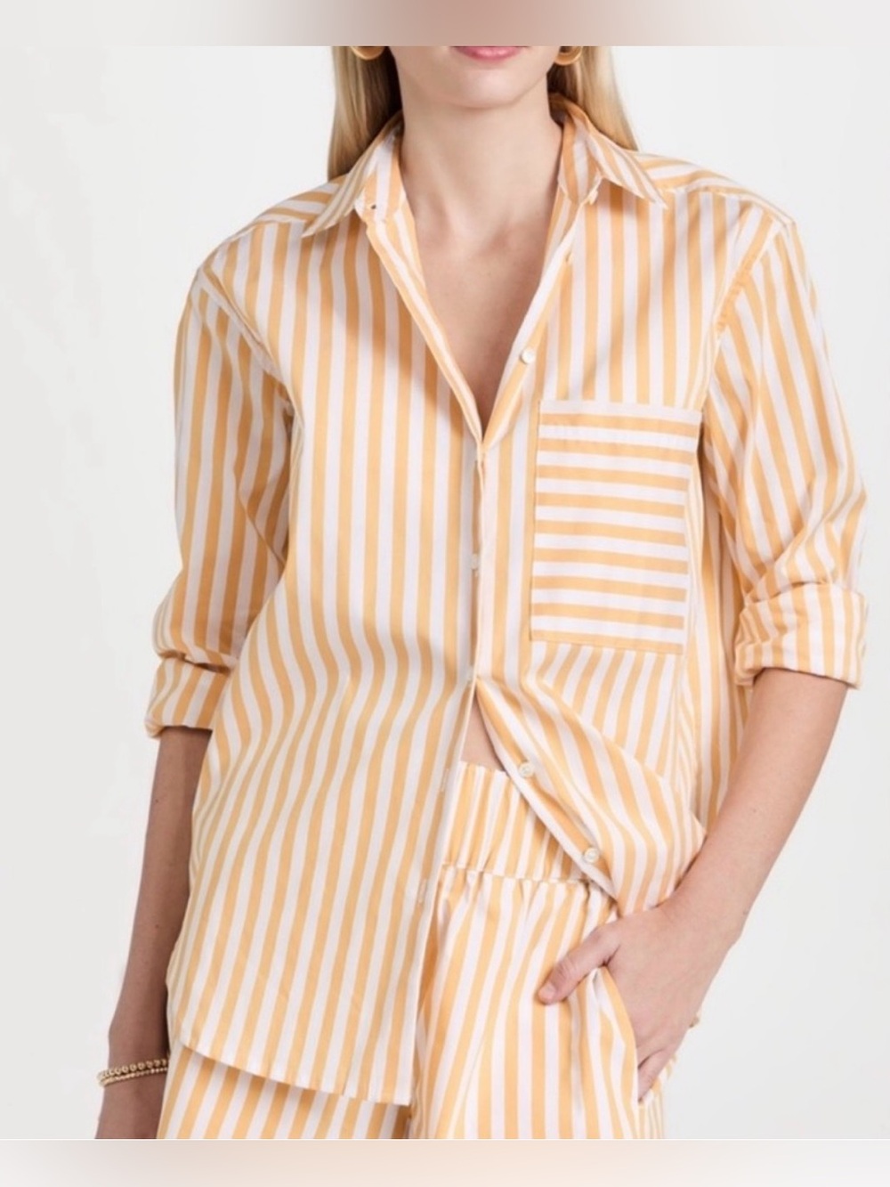 AYR The Deep End Oversized Striped Button Down Shirt Yellow White